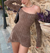 Vintage Chenille Langarm Minikleid